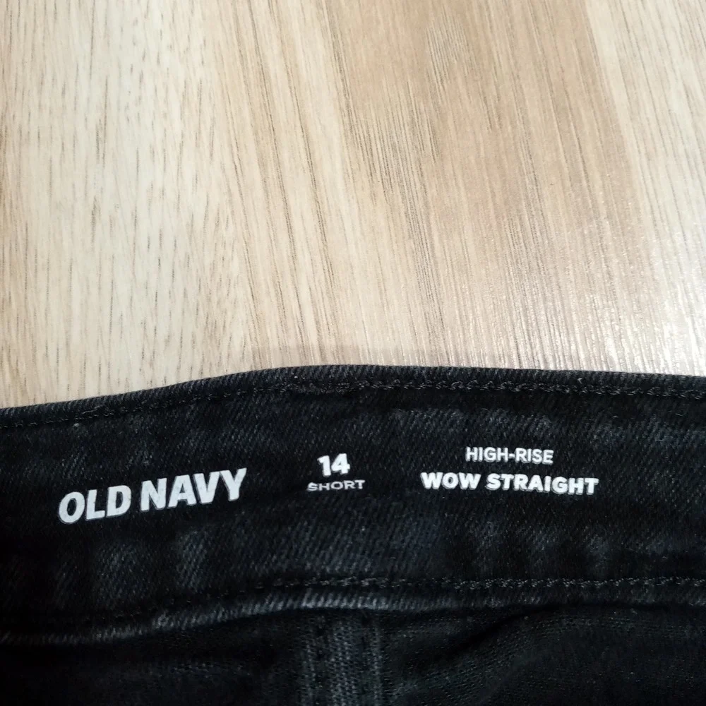 Old Navy Womens Black High Rise Wow Straight Jeans Size 14 Short Stretch Denim